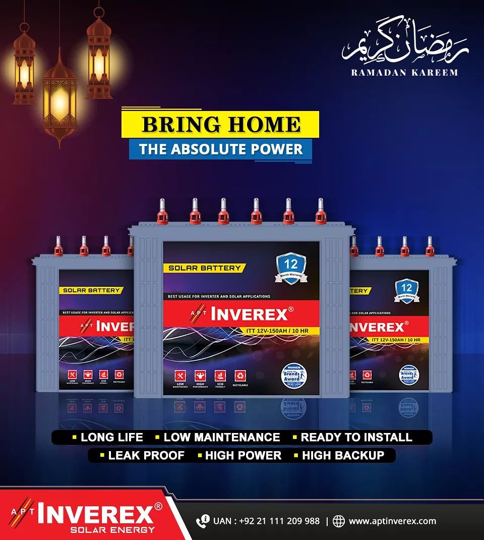 InverexSolar's tweet photo. Let's bring to your home the absolute power in this Ramadan with #Inverex.
Inverex | – #MakingPakistanBrighter
For More Details.
↪ https://t.co/c3g0qsOQIg
☎ +92-21-111-209-988
#SolarEnergy #SolarBattery #TallTubular #LowMaintenance #LongerLife #MoreBackup https://t.co/X4PazaVBb6