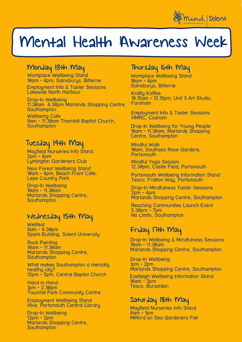 theatre_life2's tweet photo. What a fantastic set up at the @SolentMind Drop - In Wellbeing area in the Marlands Shopping Centre. Such an informative area with huge amounts of supportive material on Mental Health &amp; Wellbeing. See pic for other events around Southampton #mentalhealthawarenessweek2019 💚💚💚💚 https://t.co/roTz2qTT5D