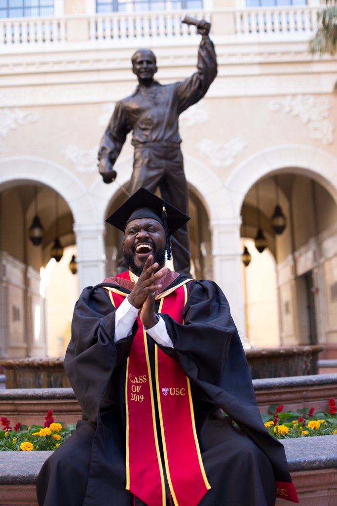 vincentpowell's tweet photo. This past weekend, I graduated with my MFA in Film &amp; Television Production from the #1 Film School in the world, The School of Cinematic Arts @USCCinema. Grateful for those who aided me on the journey. Now, let’s make magic. #usc #uscsca #scamafia #fighton #co2019 https://t.co/vC5A5Wh99F
