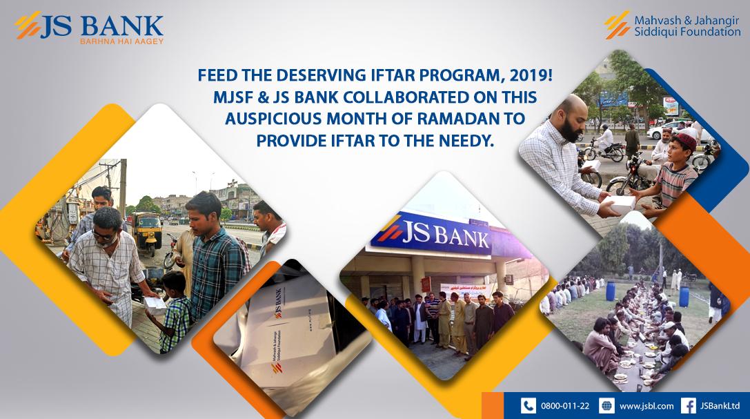 JSBLPak's tweet photo. JS Bank and MJSF continue to serve iftar meals to the under privileged across Pakistan as part of its collaboration for 'Feed the Deserving Iftar Program 2019' in the holy month of Ramadan.
#JSBank #BarhnaHaiAagey #MJSF #FeedTheDeservingIftarProgram https://t.co/qqoN28mwuc