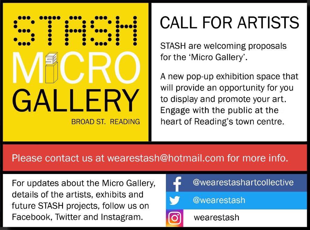 wearestash's tweet image. Call out for artists!
Exhibit 2-D or 3-D art at the Micro Gallery, on a plinth in the centre of Reading town centre. 
Be part of Jelly's Open for Art on the 6/7 July, or we can arrange another weekend. Email us [Tim and George] at W earestash@hotmail.com for info. 
x