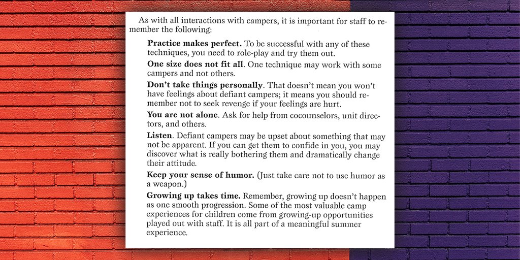 ACAcamps's tweet photo. Microlearning day 13: When working with campers, it is important to remember the helpful tips below. #ReadyforCamp Content from 👉https://t.co/jGYs1YPHmx https://t.co/je38OFFHds