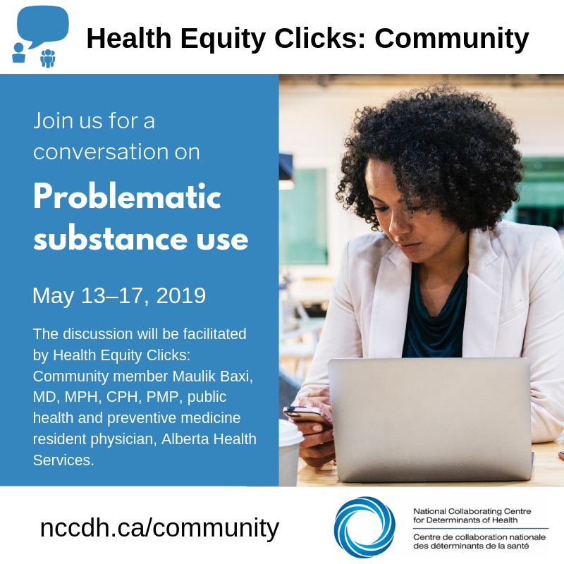 NCCDH_CCNDS's tweet photo. Come join the conversation on Health Equity Clicks: Community! This week we're talking about problematic substance use with Maulik Baxi, S. Monty Ghosh, Sajida Afridi, Sarah Konefal &amp; Melody Rowhani #HECcommunity #PublicHealth #HealthEquity #SDH #SDOH #addiction #stopoverdose https://t.co/88Th14YpYf