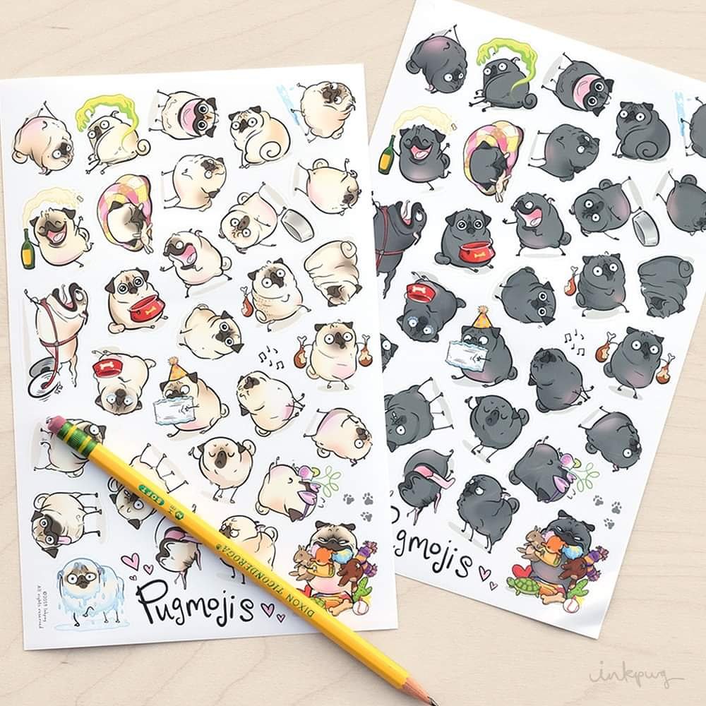 Inkpug's tweet photo. Stickers have arrived! We're giving some away today on Instagram and Facebook! You can check them out here: https://t.co/2Q8GV74vri https://t.co/OLoAd56BnJ