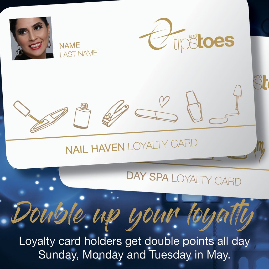 tipsandtoesme's tweet photo. Loyalty card holders get double points all day Sunday, Monday &amp; Tuesday in May.⠀
⠀
#TipsandToesME #TipsandToes #UAEsalons #UAEBeauty #UAEOffers https://t.co/N4m6JtioAy