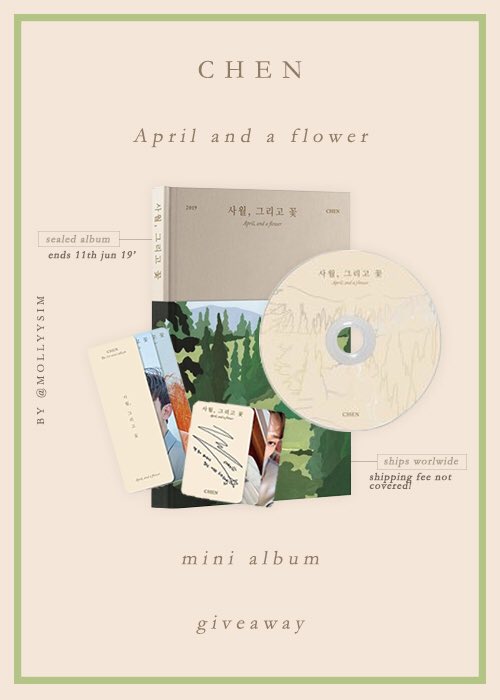 mollyysim's tweet photo. [GIVEAWAY] I will be giving away a sealed album since it’s my birthday month next month ✨ 

📮 Worldwide (join only if you’re willing to pay for the sf)
🔚 11June
❤️ RT &amp; LIKE

✨x1 Chen April ver. sealed album
✨For EXO-L and my followers only

🎉 Good luck!

#EXO @weareoneEXO https://t.co/4vujGLbnNE