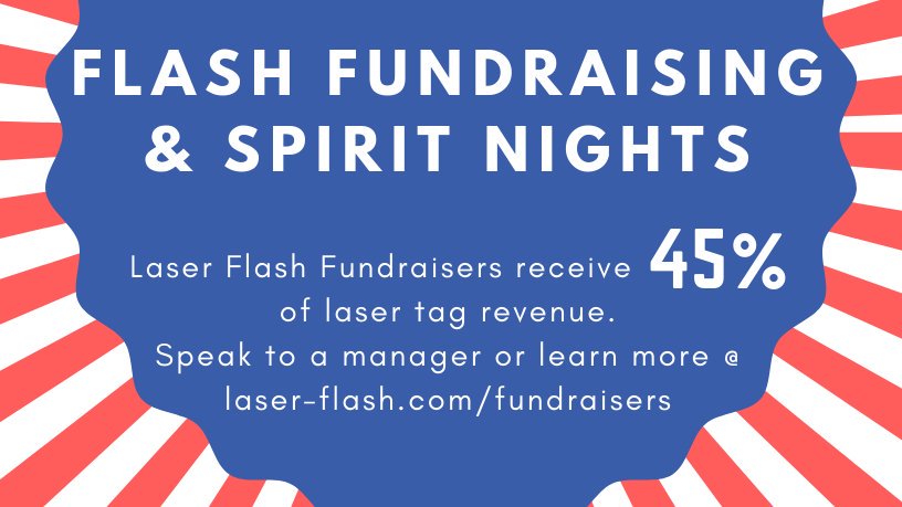 laserflash's tweet image. Looking for new ideas for your school's Spirit Night?

Laser Flash offers a whopping 45% back for approved fundraisers. Visit laser-flash.com/fundraisers or just give us a call (317) 571-1677

#spiritnight #fundraising #carmel #westfield #lasertag