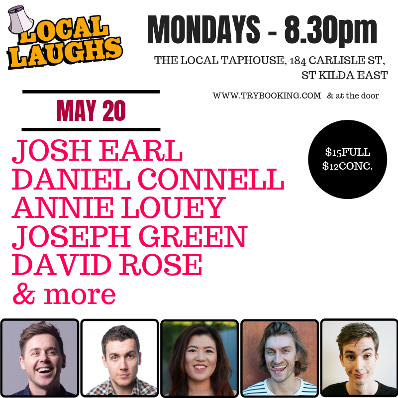 LocalLaughsStK's tweet photo. Let's keep the good times rolling. Here's next week's lineup so far (more to be added). Huzzah. #melbournecomedy #smartlaughs https://t.co/qNEyuNljMb