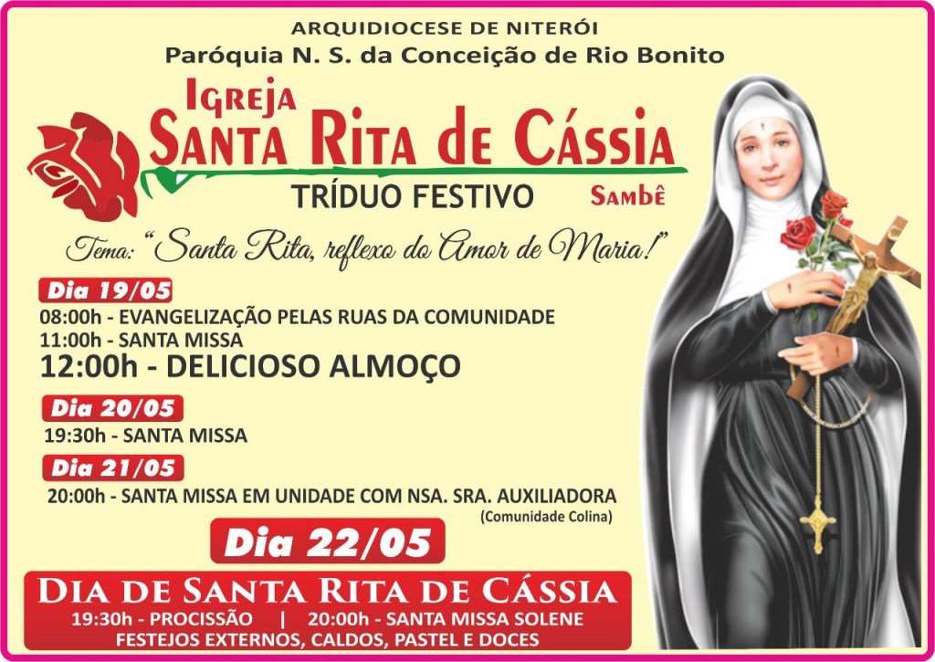 pnsconceicaorb's tweet photo. Tríduo em honra a Santa Rita de Cássia https://t.co/2Xdrg1uRSx https://t.co/rQSySin7cI
