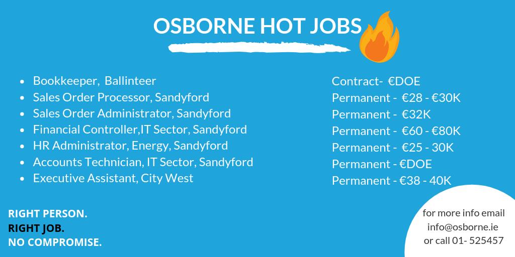 OsborneRecruits's tweet image. Thinking about a new job? Our Sandyford Team have some amazing opportunities in #Sandyford #Dublin14 &amp;amp; #CityWest. Check out the latest Hot Jobs🔥🔥 below or contact our Sandyford Team on 01 5252457 #OsborneRecruits