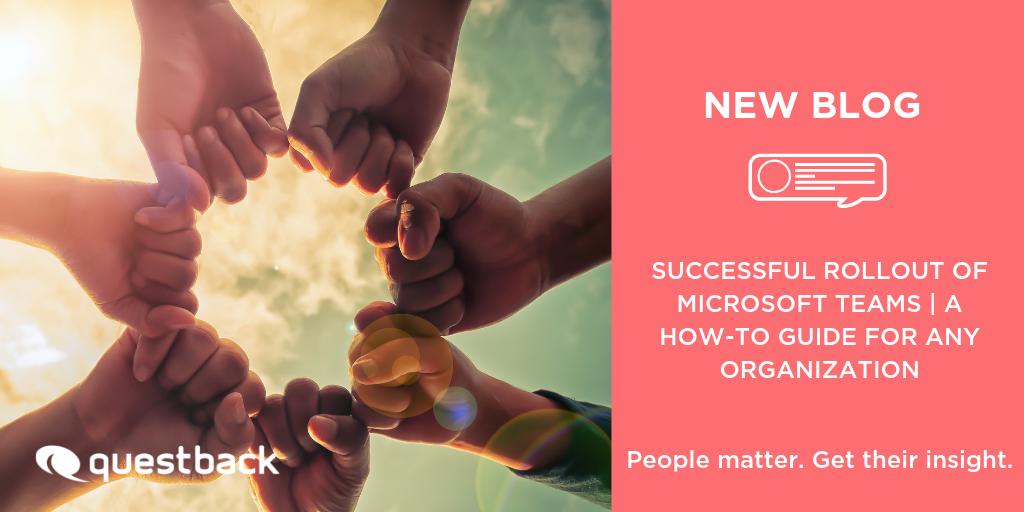 Questback's tweet photo. Embarking on a Teams rollout? Then we have 5 red hot tips for a successful #MicrosoftTeams rollout | Fabulous to share our latest guest blog by @vesanopanen with you. https://t.co/UP61VEIwLX #Teams #Productivity https://t.co/6W6TZOpUiE