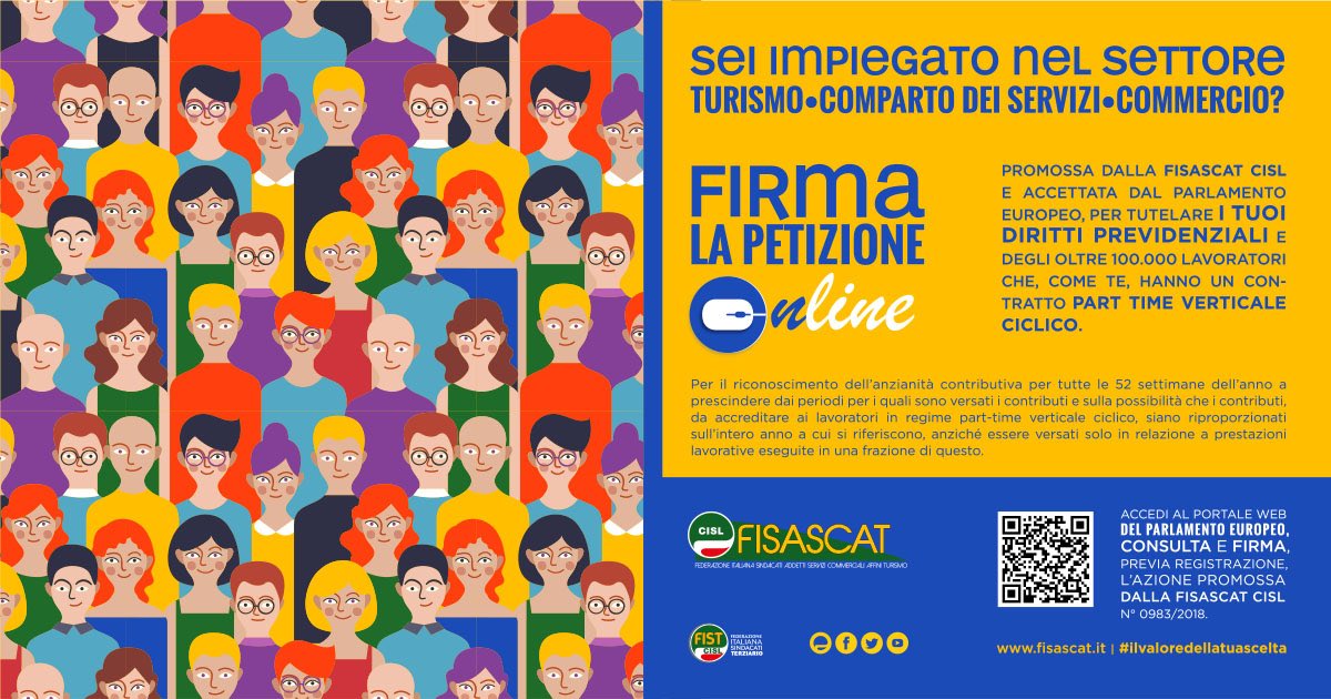FisascatCisl75's tweet photo. #PartTimeVerticaleCiclico Arriva al cuore delle istituzioni europee la petizione @fisascat x il riconoscimento diritti previdenziali degli oltre 100mila lavoratori a tempo parziale. E' una battaglia di civiltà, SOSTIENILA ANCHE TU! #ilvaloredellatuascelta https://t.co/wzeSaJQYaE https://t.co/vOi3Q4YcKe