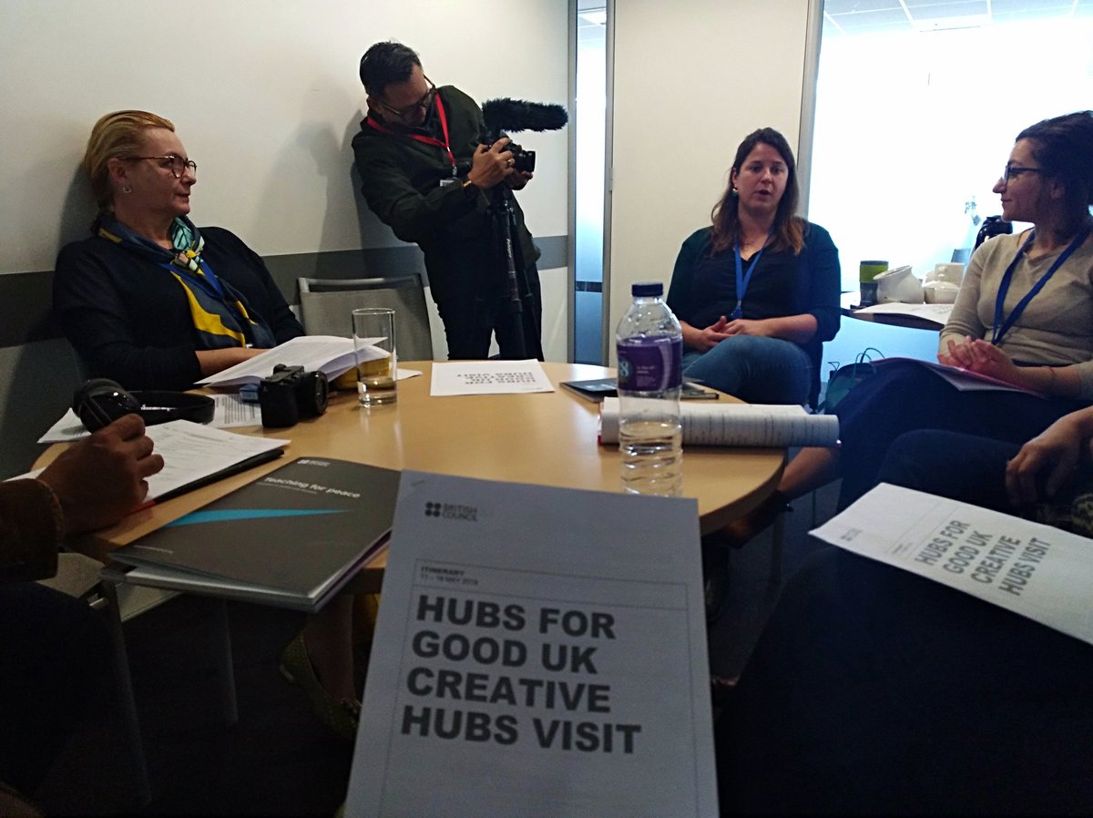 myBritishArts's tweet photo. We have the great fortune to be here in the UK this week to do an educational visit of #creativehubs around London and Cardiff, as part of our #hubsforgood programme. 

We're fired up to do exchange knowledge and questions with everyone we'll meet this week! https://t.co/vanszeXQ87