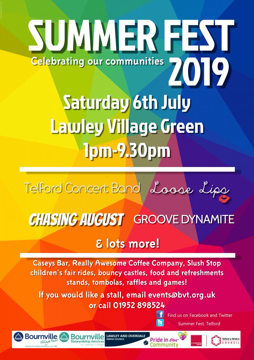 SummerFest_Tel's tweet photo. Summer Fest is just 7 weeks away! We're looking for a great band to play from 4.45pm-5.45pm, if you're interested please email Events@bvt.org.uk
#Telford #Lawley https://t.co/utOdlrYlOx