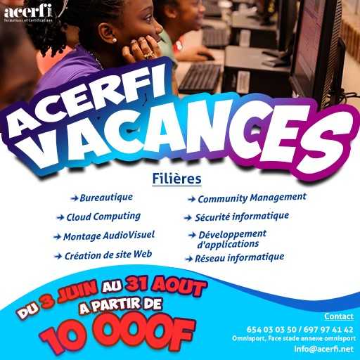 AcerfiFormation's tweet photo. Les Inscriptions aux Cours de Vacances en #Informatique ont débuté chez #AcerfiFormation
Contactez-nous pour vous inscrire :
697 97 41 42
654 03 03 50
Les intitulés des formations sont sur le visuel ou ici
👉https://t.co/5Dt5EoH4Qu
#Cameroun https://t.co/Q7ID5TiaBE
