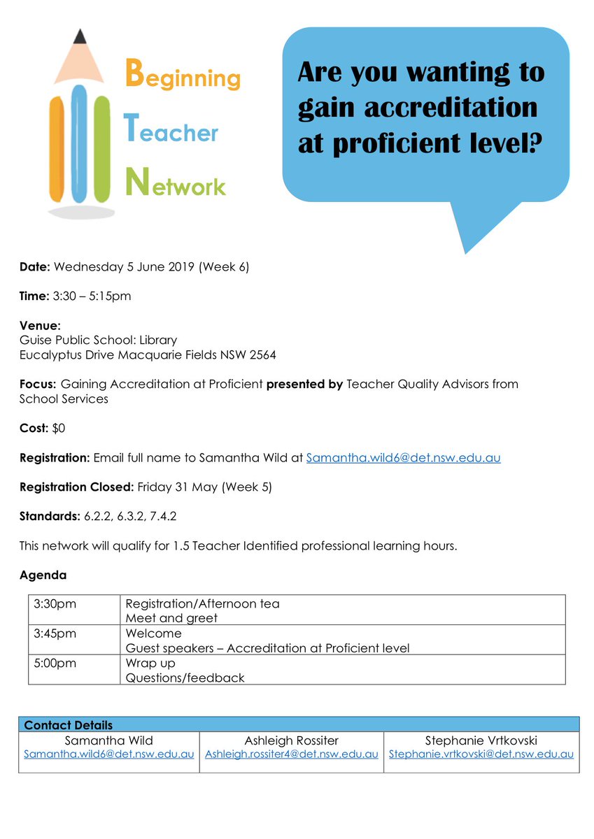 Wanting to begin the process to gaining Proficient Accreditation but don't know where to start?<a href="/GuisePublic/">Guise Public School</a> Beginning Teacher Network will be hosting a workshop on exactly that! Details attached. <a href="/m_predl/">Megan Predl</a> <a href="/HeyburghRenee/">Renee</a>
