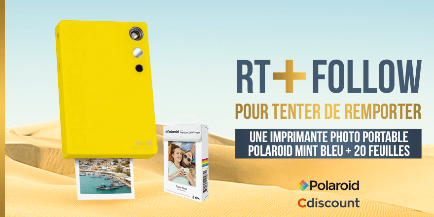 Cdiscount's tweet image. 🎁 #Concours

Tentez de remporter une imprimante photo portable Polaroid Mint + 20 Feuilles !
➡ bit.ly/2JnQkh8 

🔸 Pour participer :RT + Follow @Cdiscount 
TAS 27/05