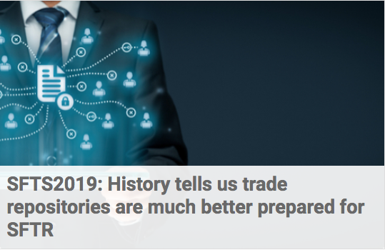 AST_Lomax's tweet photo. SFTS2019: History tells us trade repositories are much better prepared for SFTR | Read more: https://t.co/YuKRvP08kh | #traderepositories #SFTR #SFTS2019 https://t.co/StU4n9NJIs
