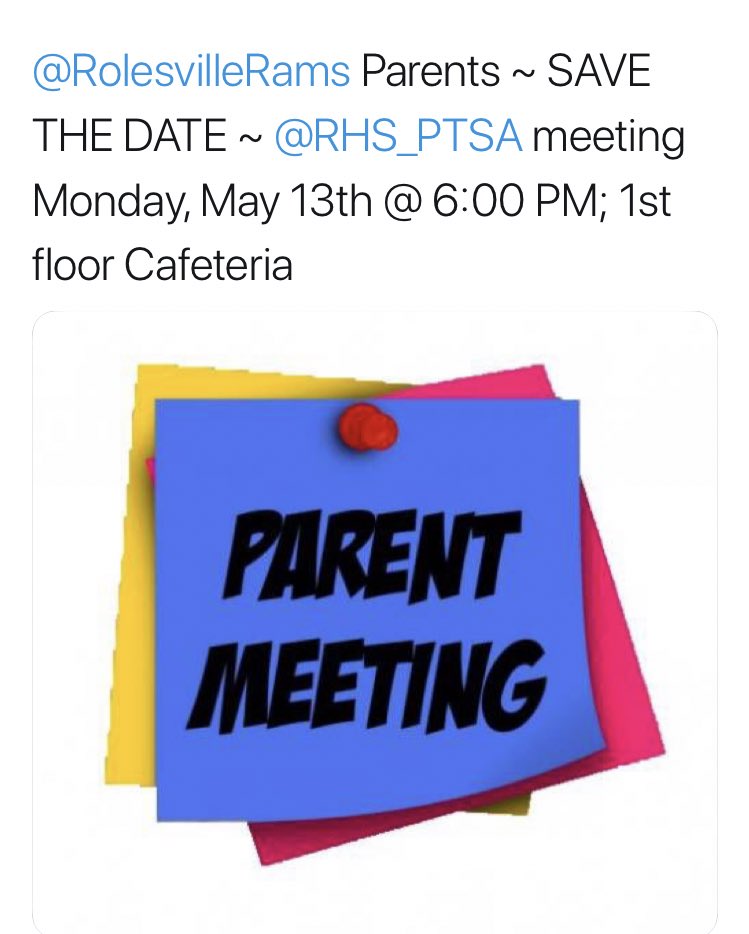 <a href="/RHS_PTSA/">Rolesville HS PTSA</a> <a href="/RolesvilleRams/">Rolesville HS</a> PTSA meeting this evening...