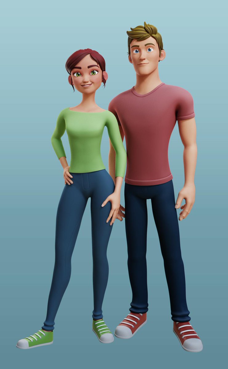 IGrandguillot's tweet photo. Meet Nina and Alex, the new Blender rigs, ready to be animated! 
They include animation friendly controlers and pickers, clothes and hair variations, easy color modification. 
Available for Blender 2.79 and 2.8: https://t.co/Jzj8pu0g15
#b3d #rig #autorigpro #NinaRig #AlexRig https://t.co/dDnhsUwoua