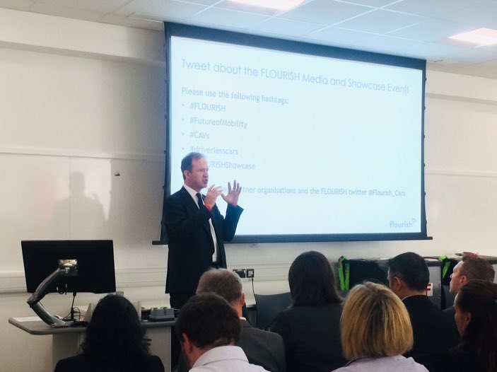 We are delighted to welcome Jesse Norman MP, Minister of State for the Department for Transport, at today's #FLOURISHShowcase. What a fantastic way to start the day - thank you <a href="/Jesse_Norman/">Jesse Norman</a> for explaining the social context of our research #futureofmobility #CAV <a href="/transportgovuk/">Department for Transport</a>