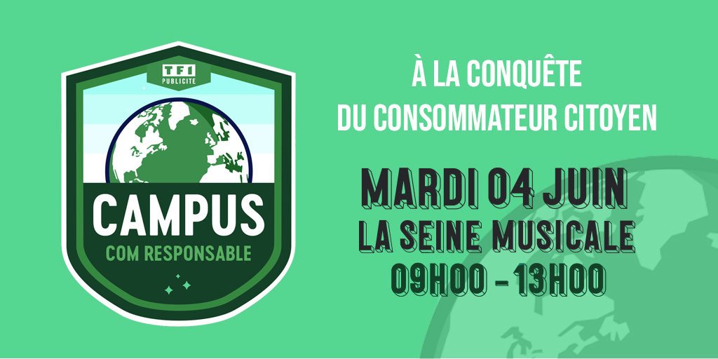 tf1pub's tweet image. Pour sa 10e édition, le #CampusTF1 part à la conquête du Consommateur Citoyen. 🌎✨

Si la #ComResponsable vous intéresse, rendez-vous le mardi 04 juin à @LaSeineMusicale. 

Inscrivez-vous juste ici : bit.ly/30cNX6J