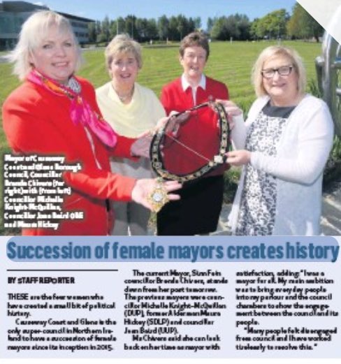 Thanks to ⁦<a href="/GWalker9/">Gail Walker</a>⁩ editor of ⁦<a href="/BelTel/">Belfast Telegraph</a>⁩ for the ⁦<a href="/CausewayCouncil/">Causeway Council</a>⁩ Mayors  coverage today ⁦<a href="/KnightMcQuillan/">Cllr Michelle Knight-McQuillan</a>⁩ ⁦@BrendaMayorCCG⁩ ⁦<a href="/JoanHBaird/">Joan Baird</a>⁩ ⁦<a href="/ainemcauley/">Aine</a>⁩