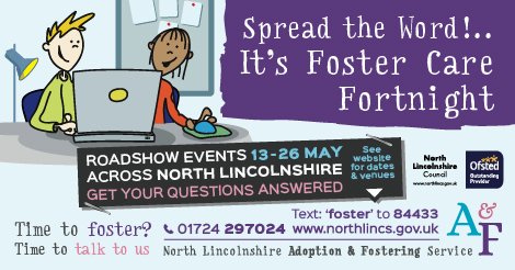 NorthLincsCNews's tweet photo. Is now the time for you to find out about becoming a foster carer? Could you care for children of a range of ages, siblings and children with a range of needs? We would love to hear from you! Text ‘foster’ to 84433 or call 01724 297024 #FCF19 #changeafuture #timetofoster https://t.co/H8mckxUUHl