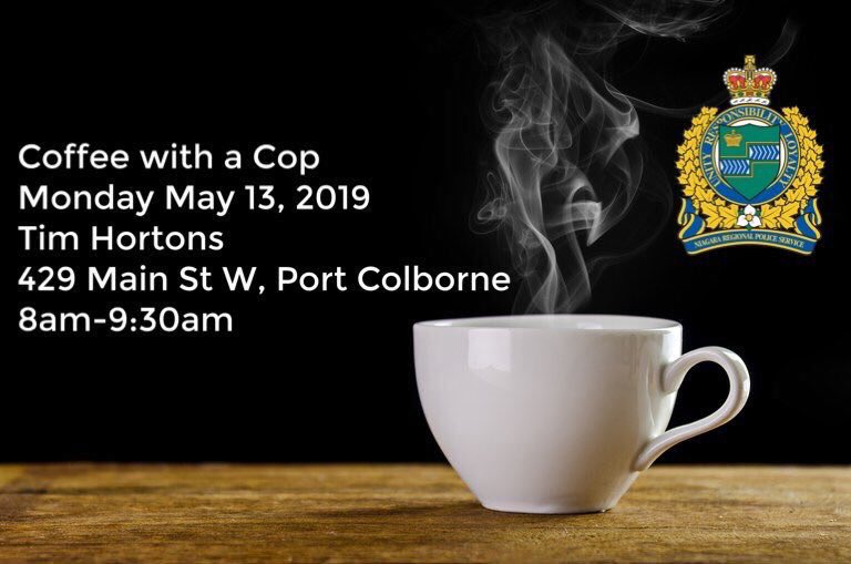 PCPhilGavin's tweet photo. I’m head out to @PortColborne to #Porticipate in Coffee with a cop this morning. Hope to see you there #policeweekON #NRPSPoliceWeek (I have wanted to use that great #PORTicipate hash tag for a while now). https://t.co/IrH7lpV1ml