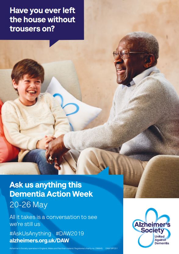 Today is the start of #DementiaActionWeek 2019 with <a href="/alzheimerssoc/">Alzheimer's Society</a>

This year, people are being encouraged to take action by starting a conversation; whether it’s calling a relative with dementia or visiting a neighbour

#DAW2019
#DementiaPledge2019
#dementiafriendlycardiff