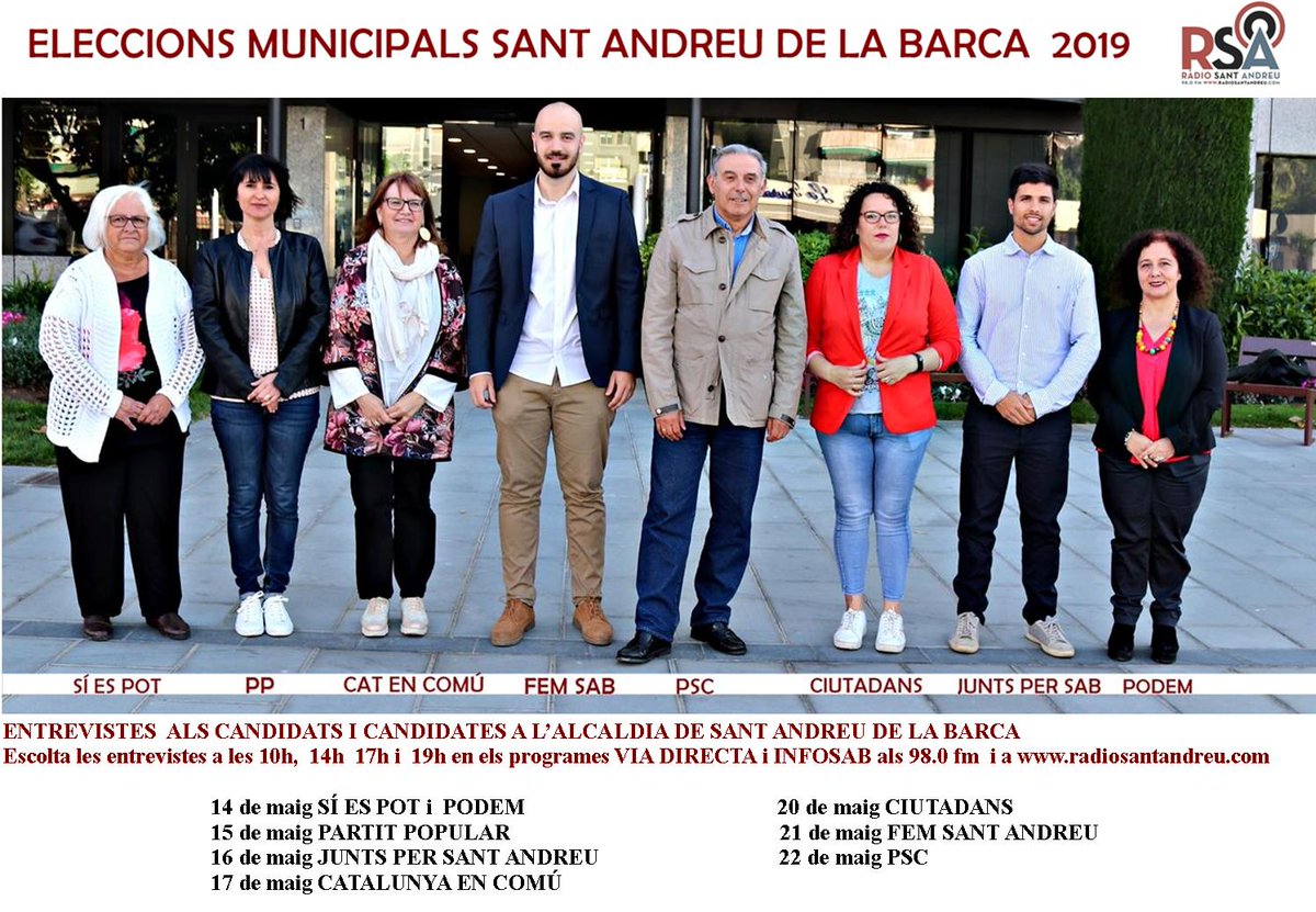 radiosantandreu's tweet photo. 📻RÀDIO SANT ANDREU 98.0 FM INFORMA
Ja tenim el calendari d'emissió de les entrevistes amb els candidats i candidates a l'alcaldia de Sant Andreu de la Barcahttp://www.radiosantandreu.com/calendari-dentrevistes-candidats-candidates-lalcaldia-sant-andreu-barca/ https://t.co/9CoWdEi6Cv