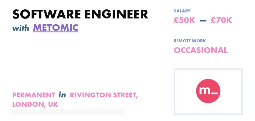 HonestWork's tweet photo. If you're a London based software engineer, then you should check out this opportunity with the folks over at @metomic_.

https://t.co/T04UB1SHHl https://t.co/uKZeVC5kYa