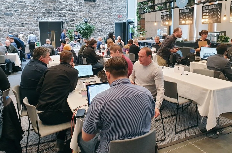 ralph_arcdox's tweet photo. @PeeMcD @smartdublin @SmartDocklands @DublinCityUni @Arcdox @thedigitgroup @bimlauncher @murphy_surveys @corballis @FM180ltd @safezoneapp @AutodeskForge @jcudden @zohrehpz @pauldohertyaia @pat_arcdox @ken_montague @DubCityCouncil @scienceirel @GrangegormanDev @dashbuild @MaynoothUni #SmartDCU Team working away during the @SmartDocklands #3dDataHack in the lovely "Town Hall" space at #1WML. Thanks to all the sponsors @HiberniaREIT @Autodesk_UKI @CambridgeCDBB @CITA_ltd @EsriIreland @Google @HexagonAB @Invicara @LeicaGeosystems @Microsoft @RIAIOnline https://t.co/r6NB9j8sdF