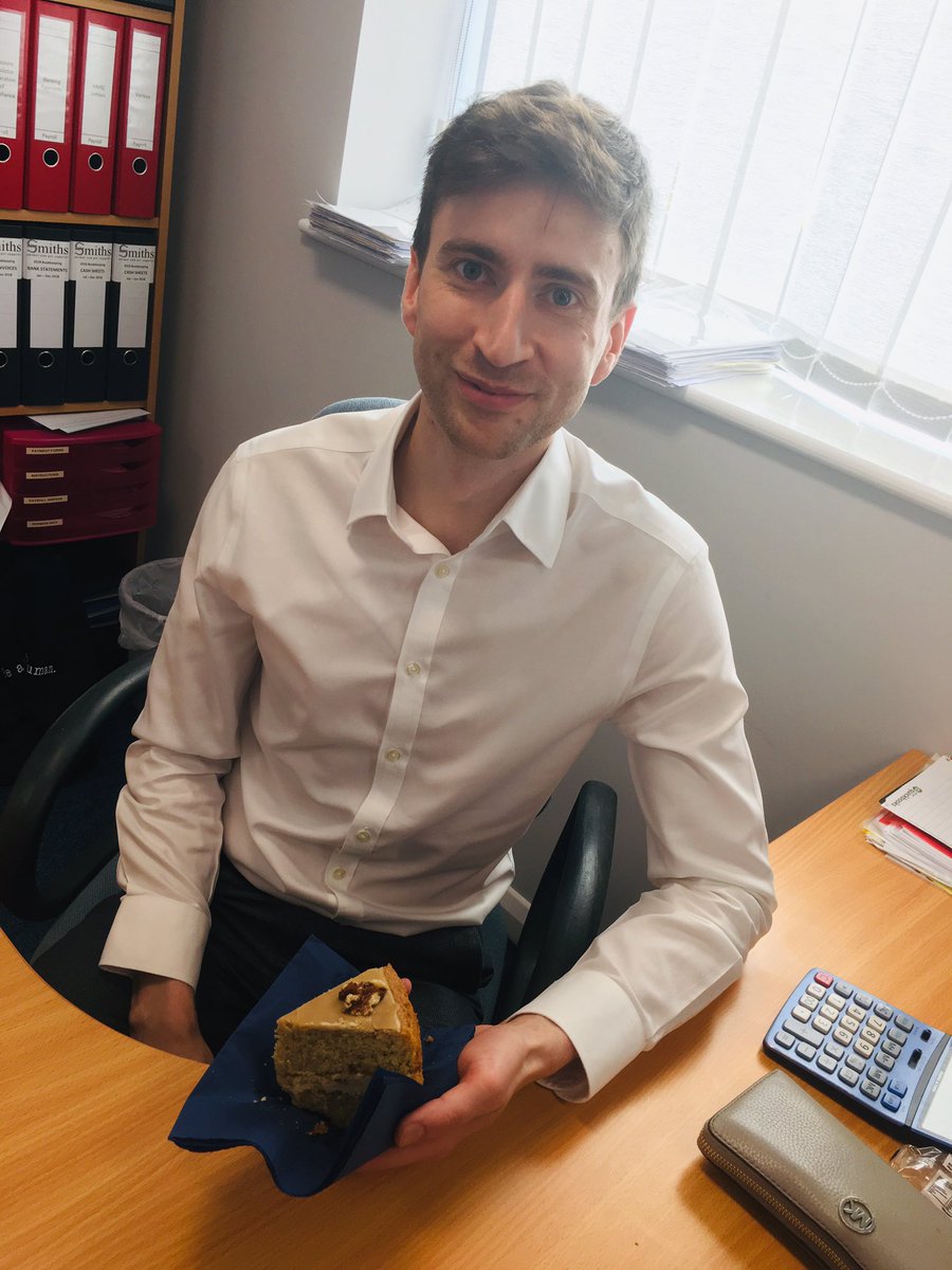 HLASAccountants's tweet photo. The team has just been to the #mentalhealthawarenessweek2019 event organised by @WJFGcomms.
The cake sale (in aid of @SU2CUK) proved very popular with everyone! Here’s our Mike with a slice and a smile! 😁 https://t.co/f9jqzlTrJp
