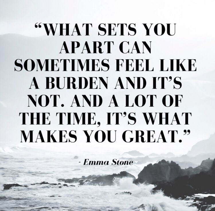 “What sets you apart can sometimes feel like a burden and it’s not. And a lot of the time, it’s what makes yiu great.” -Emma Stone

Embrace your uniqueness. Shine in the world. #CelebrateMonday

#BuildHOPEedu #bekindEDU #KidsDeserveIt #tlap #LeadLAP #LearnLAP #JoyfulLeaders #t2t