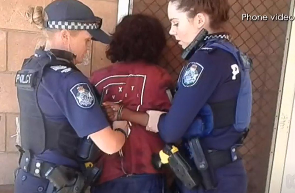 Change_Record's tweet photo. 3 police cars in Mt Isa came to arrest a 12 year old boy. He spent the night in Mt Isa watchhouse. "We just want to give you some paperwork". So why the rough handling? Where's the understanding for the history of trauma of police and Aboriginal relations?

#4Corners https://t.co/2DLuIGrhFh