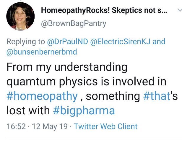 drfixus's tweet image. I think she may have confused “quomtum physics” with “sting theory” #HomeopathyIsWater #SoMeDoc