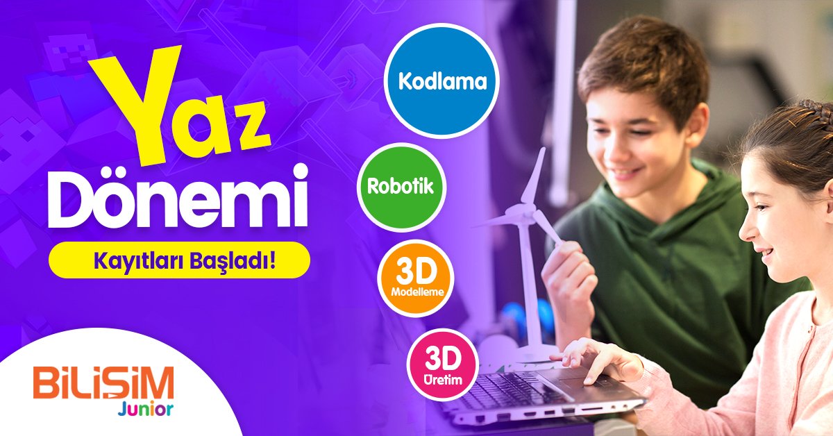 Kod yazmayı, matematiksel düşünmeyi hayatlarının her anında karşılarına çıkacak olan problem çözme yeteneklerini geliştirmeye fayda sağlayacak bu eğitim ile geleceğin yazılımcılarını şimdiden yetiştiriyoruz.

Sınırlı kontenjan için acele edin! bit.ly/BilisimJuniorE… 444 32 36