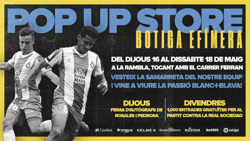 RCDEspanyol's tweet photo. Els pericos tornem a La Rambla! 🐦

Muntem una botiga al centre de Barcelona del 16 al 18 de maig: https://t.co/KBBFJVtiUM

✍️Dijous, visita de jugadors

🙌Divendres, regalem 1.000 entrades a tots els socis i abonats que s'apropin vestits de l'#EspanyoldeBarcelona

#RCDE | #Volem https://t.co/3bFd9qiaaw