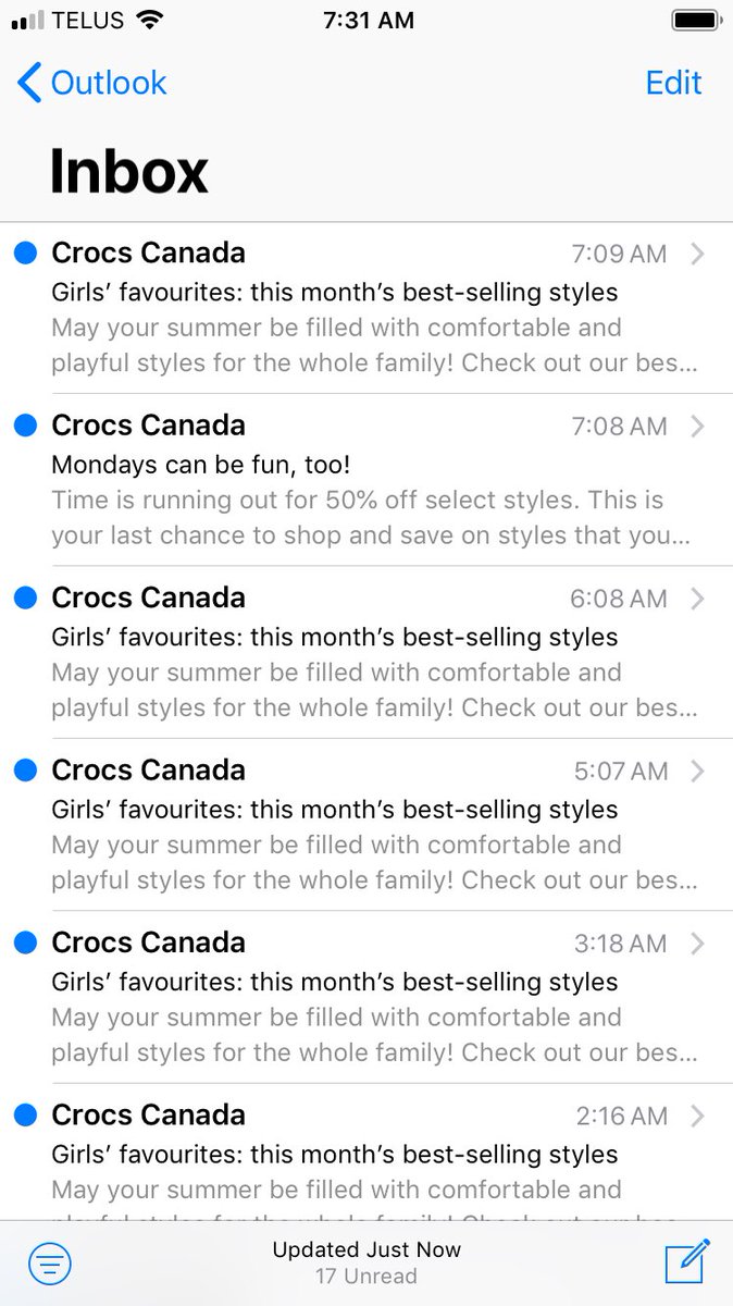 whatsjsay's tweet photo. @Crocs are you aware of this email spamming????????????????? https://t.co/ZTbbYXEYSy