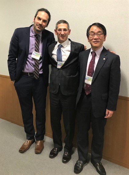 ASE360's tweet photo. ASE YIA winner @BrandonHelfield and ASE President @JLindnerMD, shown here with JSE President Dr. Satoshi Nakatani, represented ASE at the Japanese Society of Echocardiography Scientific Sessions May 10-12 in Matsumoto, Nagano.  This was JSE’s 30th annual meeting. https://t.co/P7rPVQryZZ