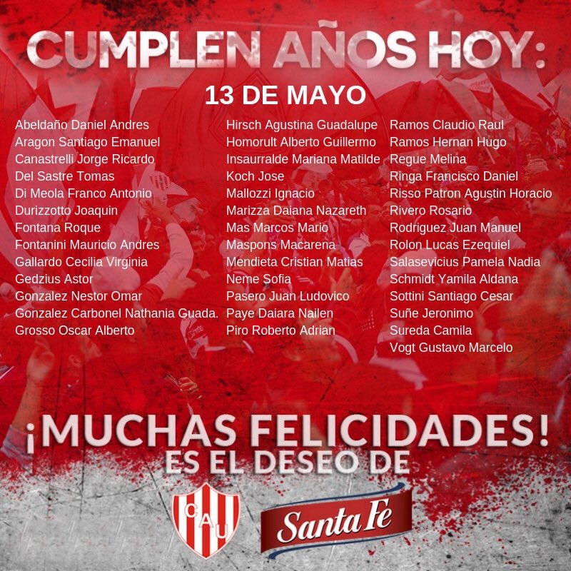 🎂 Unión saluda a sus socios activos que cumplen años hoy. ¡Felicidades!
🔴⚪ #SociosTatengues #CumpleañosTatengues