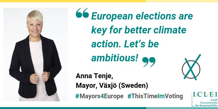 ICLEI Europe (@iclei_europe) on Twitter photo With the #EUelections2019 fast approaching, Mayor Anna Tenje urges us to be ambitious on climate action. You can support an ambitious Europe with your vote on 23-26 May 🗳️
Keep checking our feed for more messages from <a href="/ICLEI_Europe/">ICLEI Europe</a> leaders #Mayors4Europe #ThisTimeImVoting With the #EUelections2019 fast approaching, Mayor Anna Tenje urges us to be ambitious on climate action. You can support an ambitious Europe with your vote on 23-26 May 🗳️
Keep checking our feed for more messages from <a href="/ICLEI_Europe/">ICLEI Europe</a> leaders #Mayors4Europe #ThisTimeImVoting