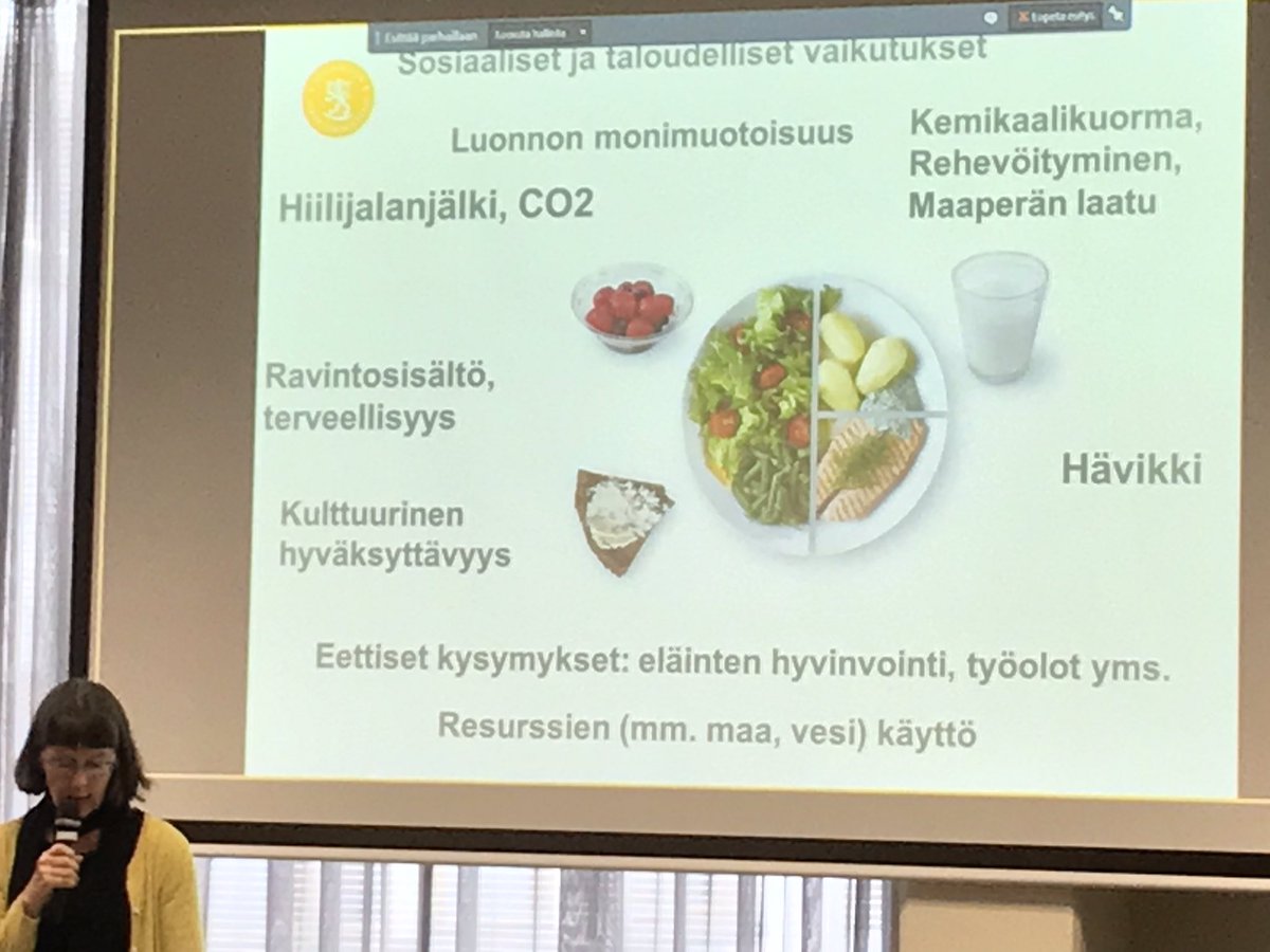 Kestävä ruoka on moniulotteinen teema - tarkastelunäkökulmia paljon muitakin kuin ilmasto ja terveellisyys <a href="/SirpaSarlio/">Sirpa Sarlio</a> #SLYkevatseminaari #ilmastoterveys #EUPHW