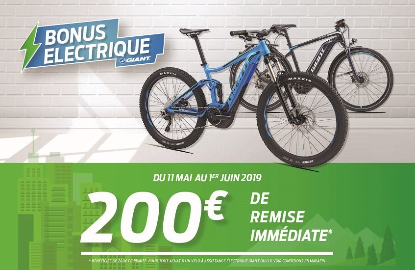C'est le retour du Bonus Electrique Giant !

A partir de ce samedi 11 Mai et jusqu’au 1er Juin, bénéficiez de 200€ offerts pour l’achat d’un vélo à assistance électrique Giant ou Liv.

A très vite 😉 !