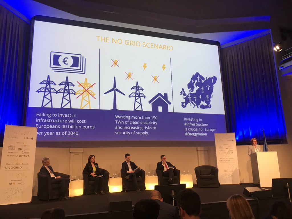 Mikko_Heikkila's tweet photo. Pascale Fonck @ENTSO_E Failing to invest in infrastructure will cost 40 billion euros per year as of 2040 and wastes more than 150 TWh clean energy #iGrid2019 #digitalgrid #innogrid2020 https://t.co/GdVL4C2dCz