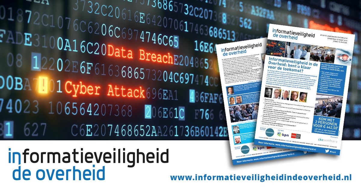 AngWillems's tweet photo. #IVOnl Noteer alvast in uw agenda #Informatieveiligheid in de #Overheid donderdag 12 maart 2020! Een congres dat specifiek gericht is op #bewustwording, #organisatorische en #technische aspecten van informatieveiligheid. #BIO #ENSIA #CyberSecurity #privacy #FG #gemeente #CISO https://t.co/sXEDKR3SdB