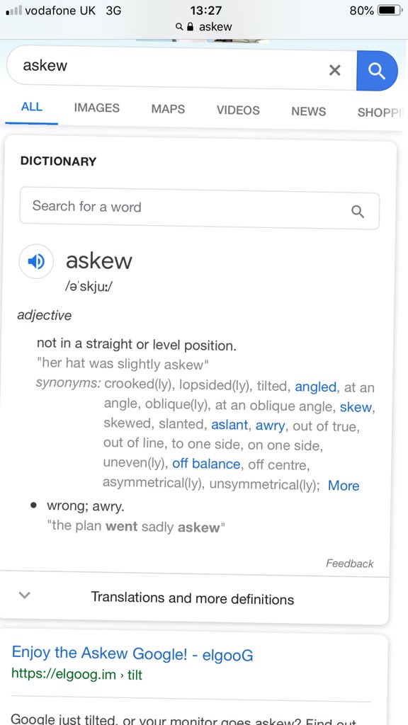 shezrez8's tweet image. Just discovered that if you search for ‘askew’ in Google the results are askew #googletricks #everydaysaschoolday