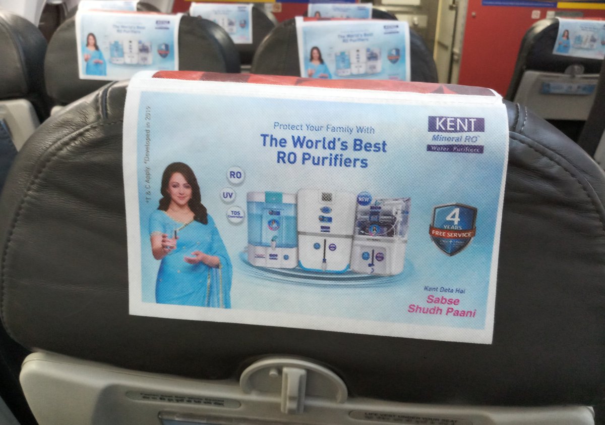 Atin_OOH's tweet photo. Kent RO has branded across @flyspicejet & @goairlinesindia Catchy creatives can be seen on Headrest Covers & Seatback Devices of Spicejet & Tray Table Graphics of GoAir. Impossible to miss, placed right in front of the passengers #HighVisibilityMedia #HighRecall @KentROSystems https://t.co/HSIuy4dgYF