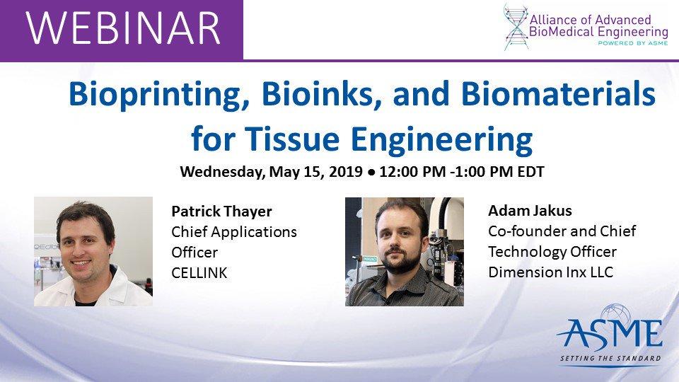There's still time to register!
#3Dprinting #AdditiveManufacturing enabled #tissueengineering &amp; more from @DimensionInx &amp; <a href="/CELLINK3D/">CELLINK</a>; collaboration between  <a href="/ASMEdotorg/">ASME.org</a>  &amp; <a href="/armi_usa/">ARMI | BioFabUSA</a> 

REGISTER: bit.ly/2urknMb  

#bioprinting #bioink #biomaterials #bioengineering